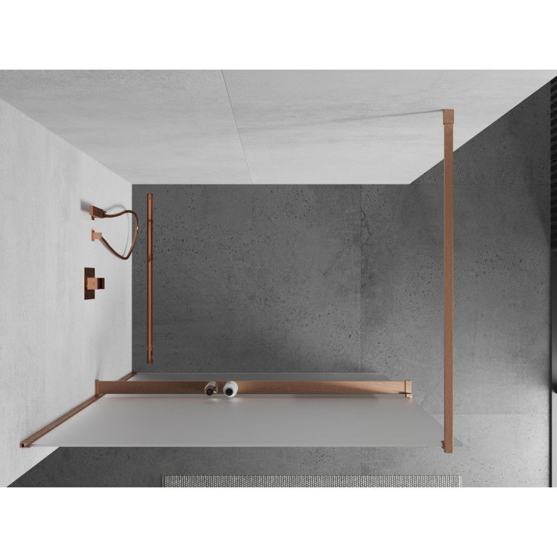 Mexen Kioto+ parede de duche com prateleira Walk-in 130 x 200 cm, fosco, cobre escovado - 800-130-121-65-30