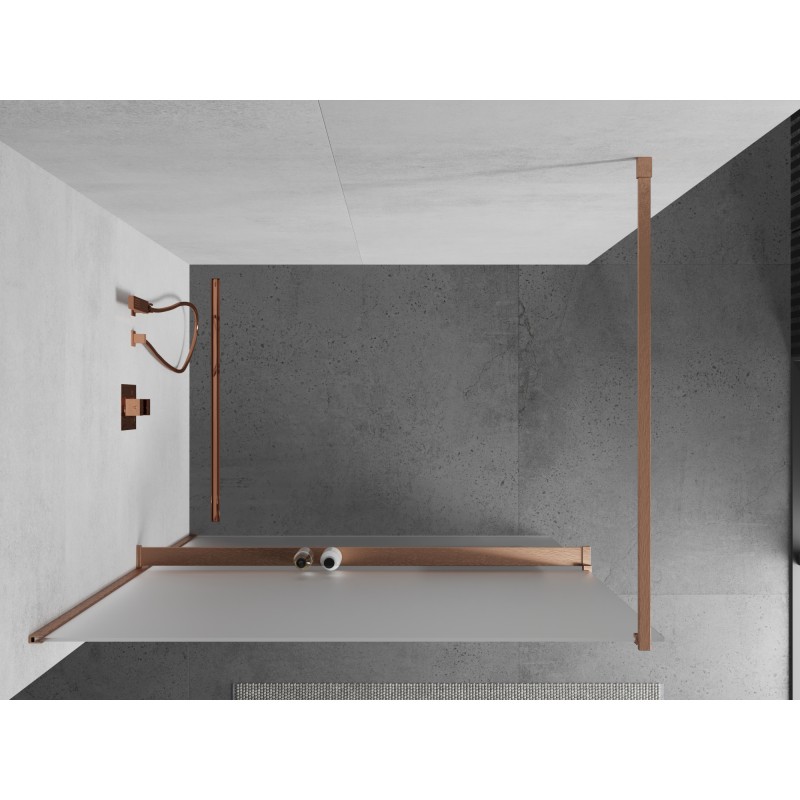 Mexen Kioto+ shower wall with Walk-in shelf 130 x 200 cm, frost, brushed copper - 800-130-121-65-30