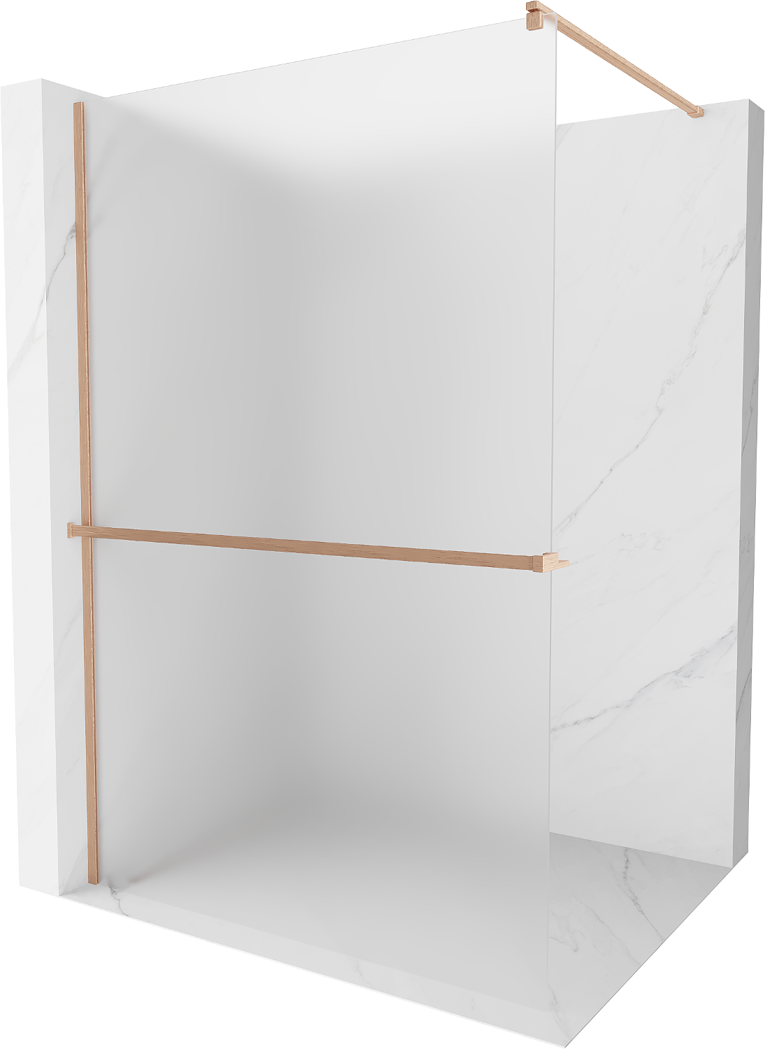 Mexen Kioto+ ścianka prysznicowa z półką Walk-in 130 x 200 cm, szron, miedź szczotkowana - 800-130-121-65-30