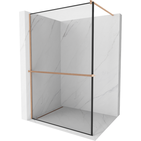 Mexen Kioto+ shower wall with shelf Walk-in 130 x 200 cm, black frame, brushed copper - 800-130-121-65-70