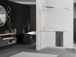 Mexen Kioto+ zidni panel za tuširanje s policom Walk-in 140 x 200 cm, mraz, brušeni bakar - 800-140-121-65-30