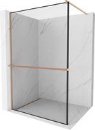 Mexen Kioto+ stijena za tuširanje s policom Walk-in 140 x 200 cm, crni okvir, brušena bakra - 800-140-121-65-70
