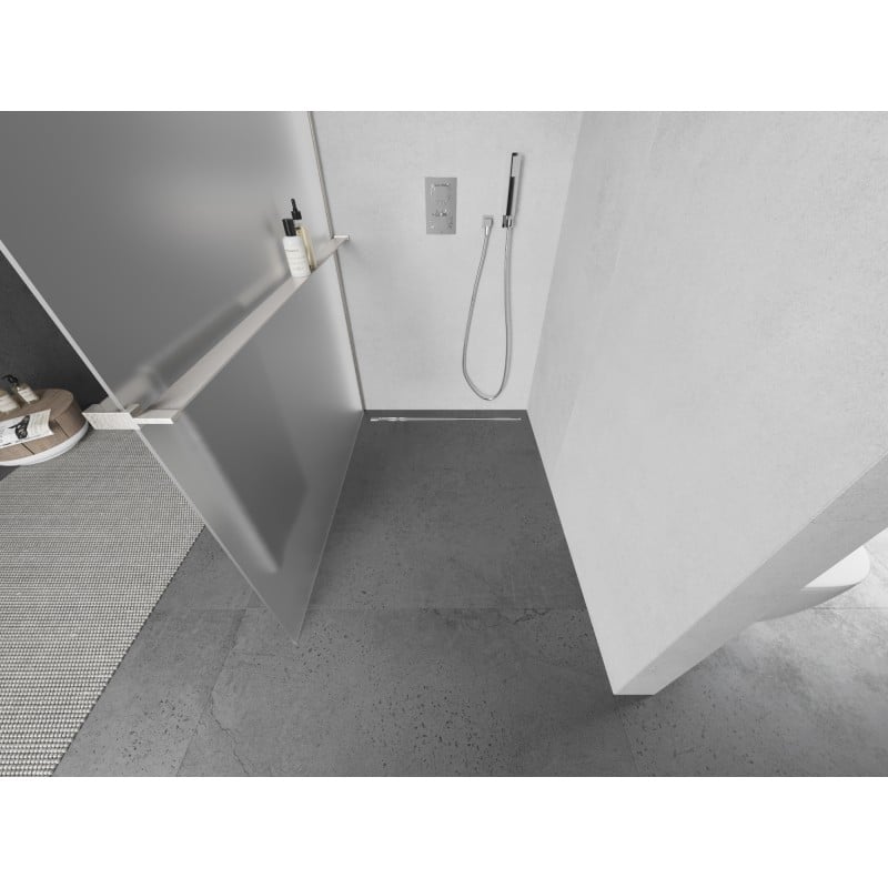Mexen Kioto+ ścianka prysznicowa z półką Walk-in 80 x 200 cm, szron, nikiel szczotkowany - 800-080-121-97-30
