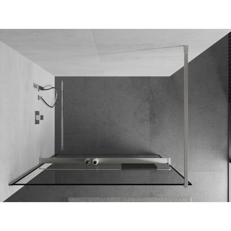 Mexen Kioto+ ścianka prysznicowa z półką Walk-in 80 x 200 cm, czarna ramka, nikiel szczotkowany - 800-080-121-97-70