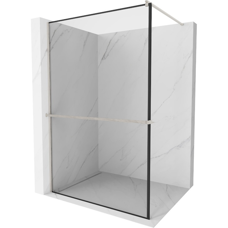 Mexen Kioto+ dušisein riiuliga Walk-in 90 x 200 cm, must raam, harjatud nikkel - 800-090-121-97-70