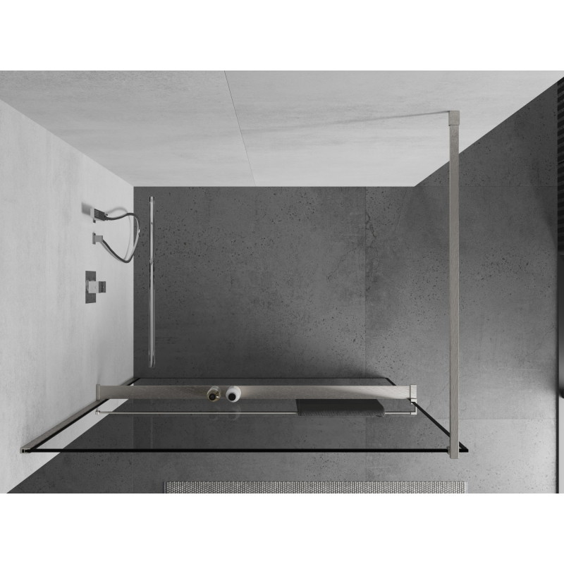 Mexen Kioto+ dušisein riiuliga Walk-in 90 x 200 cm, must raam, harjatud nikkel - 800-090-121-97-70