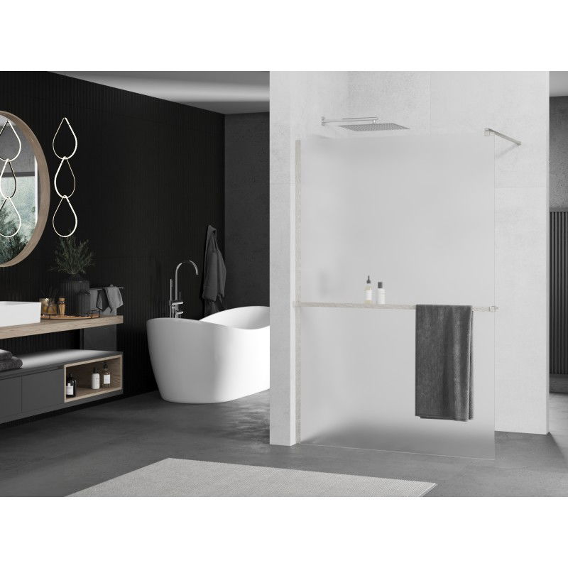 Mexen Kioto+ paroi de douche avec étagère Walk-in 130 x 200 cm, givré, nickel brossé - 800-130-121-97-30