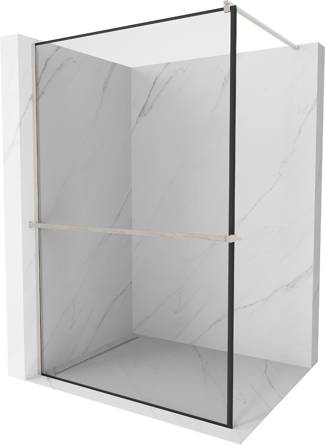 Mexen Kioto+ ścianka prysznicowa z półką Walk-in 100 x 200 cm, czarny wzór, nikiel szczotkowany - 800-100-121-97-70