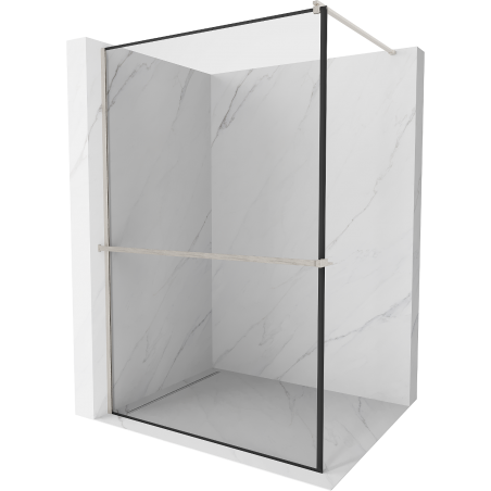 Mexen Kioto+ Walk-in Shower Screen with Shelf 110 x 200 cm, Black Frame, Brushed Nickel - 800-110-121-97-70