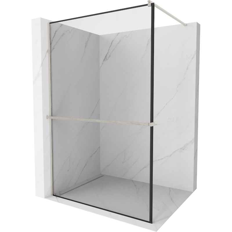 Mexen Kioto+ Duschwand mit Regal Walk-in 120 x 200 cm, schwarzer Rahmen, gebürstetes Nickel - 800-120-121-97-70