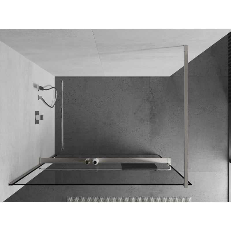 Mexen Kioto+ ścianka prysznicowa z półką Walk-in 120 x 200 cm, czarna ramka, nikiel szczotkowany - 800-120-121-97-70