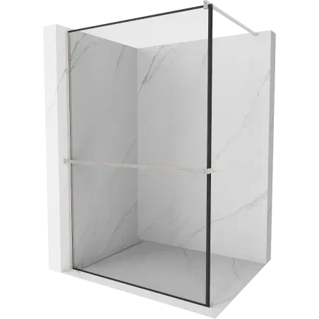 Mexen Kioto+ paroi de douche avec étagère Walk-in 140 x 200 cm, cadre noir, nickel brossé - 800-140-121-97-70