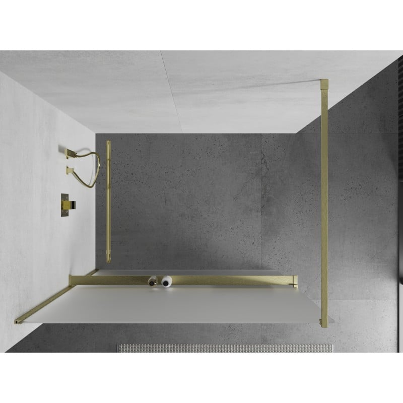 Mexen Kioto+ paroi de douche avec étagère Walk-in 100 x 200 cm, givre, or brossé - 800-100-121-55-30