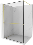 Mexen Kioto+ zid tuš s policom Walk-in 90 x 200 cm, crni okvir, zlatni brušeni - 800-090-121-55-70