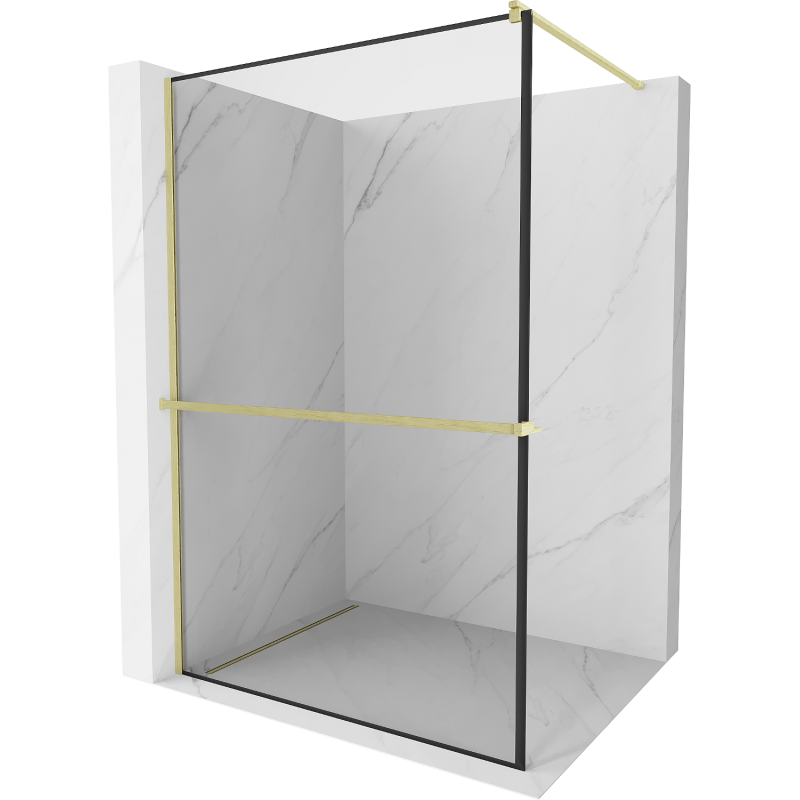 Mexen Kioto+ Shower Wall with Walk-in Shelf 100 x 200 cm, black pattern, brushed gold - 800-100-121-55-70