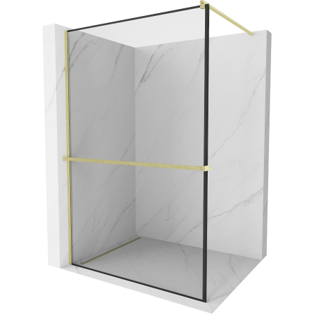 Mexen Kioto+ shower wall with shelf Walk-in 100 x 200 cm, black frame, brushed gold - 800-100-121-55-70