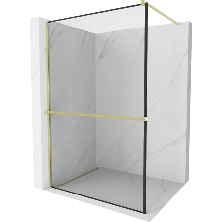 Mexen Kioto+ paroi de douche avec étagère Walk-in 110 x 200 cm, cadre noir, doré brossé - 800-110-121-55-70