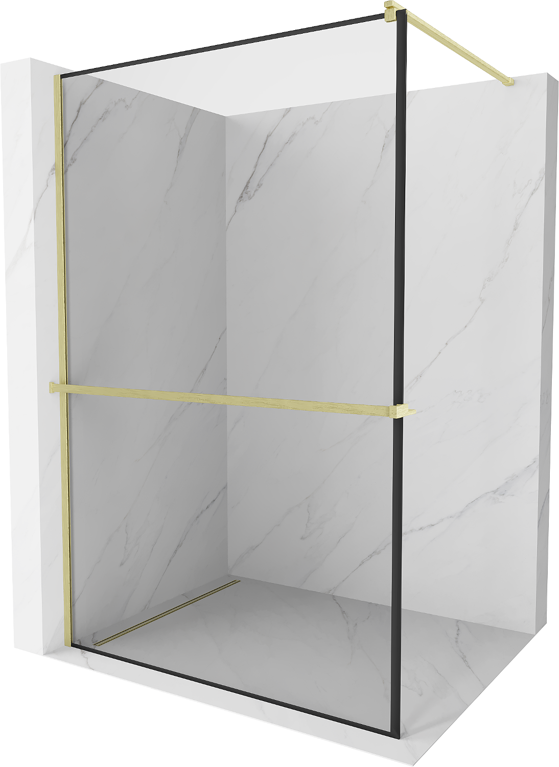 Mexen Kioto+ ścianka prysznicowa z półką Walk-in 110 x 200 cm, czarny wzór, złota szczotkowana - 800-110-121-55-70