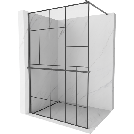Mexen Kioto+ mampara de ducha con estante Walk-in 80 x 200 cm, diseño negro, gun gray cepillado - 800-080-121-66-78
