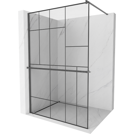 Mexen Kioto+ Duschwand mit Ablage Walk-in 110 x 200 cm, schwarzes Muster, gebürstetes Gun Gray - 800-110-121-66-78