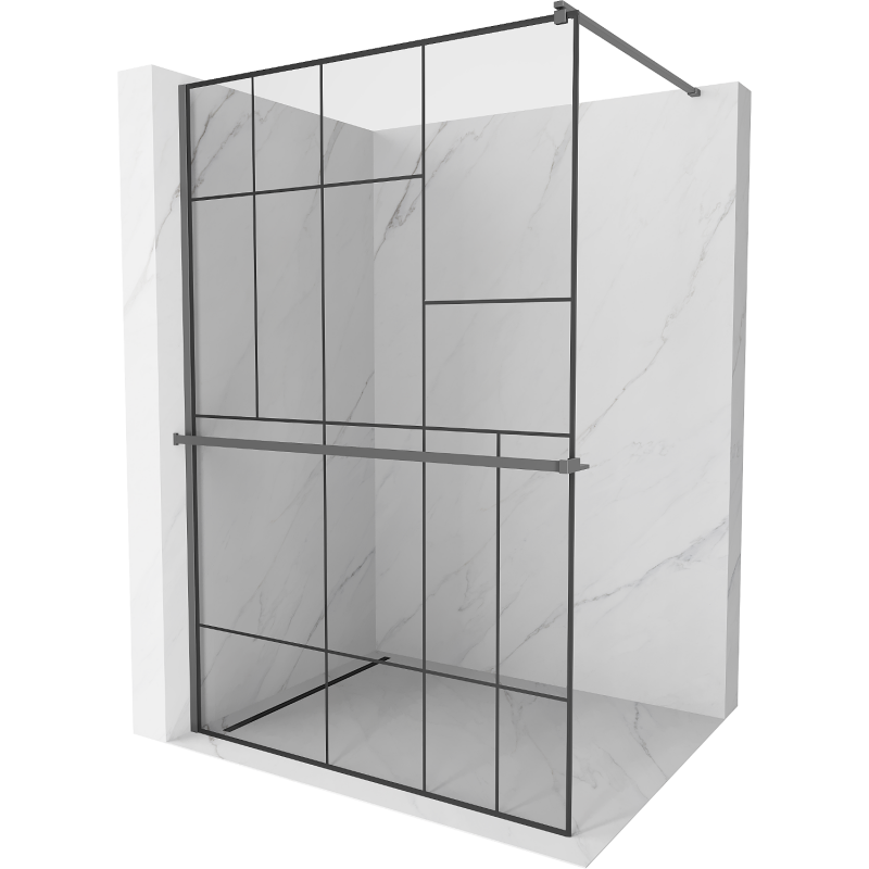 Mexen Kioto+ duschvägg med hylla Walk-in 80 x 200 cm, svart mönster, gun metal - 800-080-121-95-78
