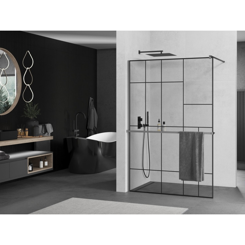 Mexen Kioto+ dušisein riiuliga Walk-in 90 x 200 cm, must muster, gun metal - 800-090-121-95-78