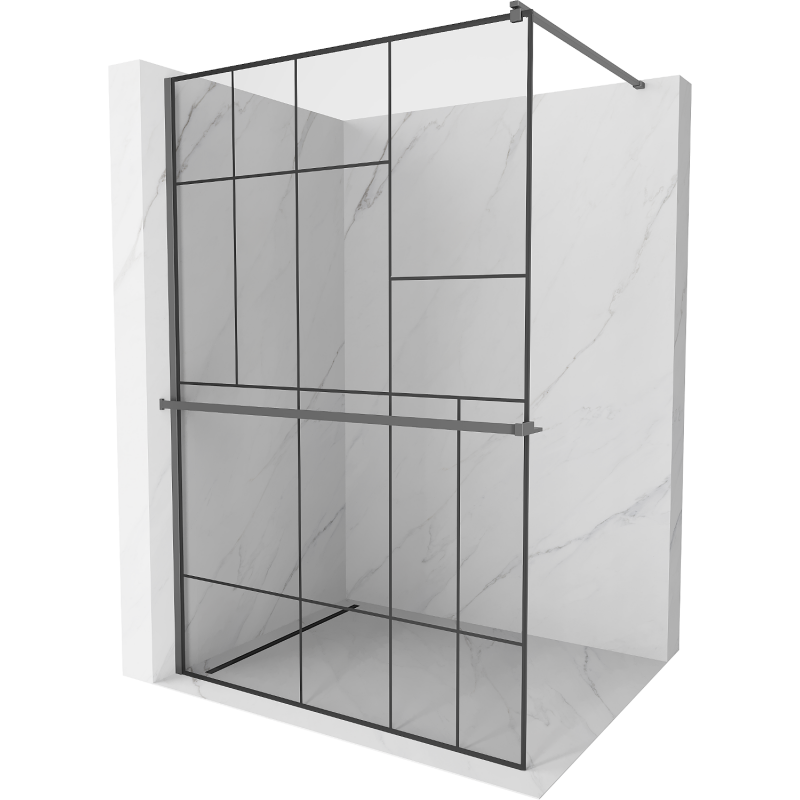 Mexen Kioto+ Dušas siena ar plauktu Walk-in 90 x 200 cm, melns raksts, gun metal - 800-090-121-95-78
