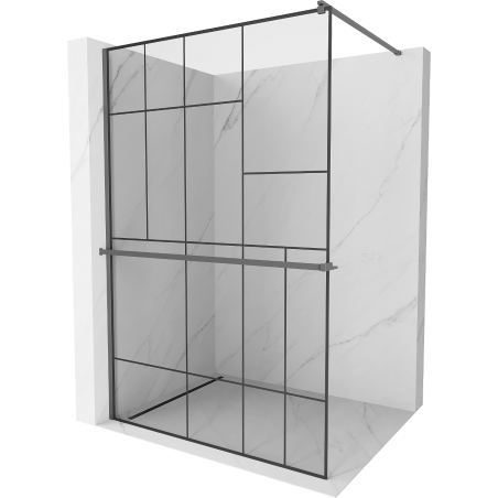 Mexen Kioto+ Dušas siena ar plauktu Walk-in 90 x 200 cm, melns raksts, gun metal - 800-090-121-95-78