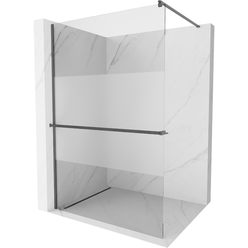 Mexen Kioto+ Walk-in Shower Panel with Shelf 140 x 200 cm, Transparent/Frosted, Gun Gray Brushed - 800-140-121-66-35