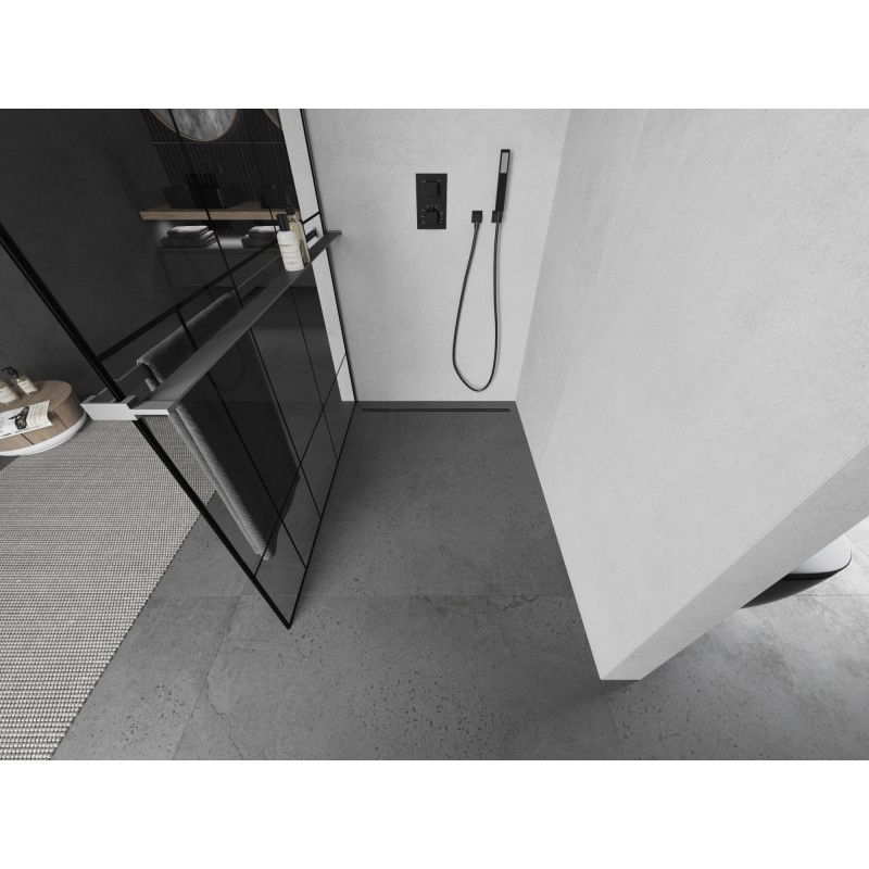 Mexen Kioto+ douchewand met plank Walk-in 130 x 200 cm, zwart patroon, gun metal - 800-130-121-95-78