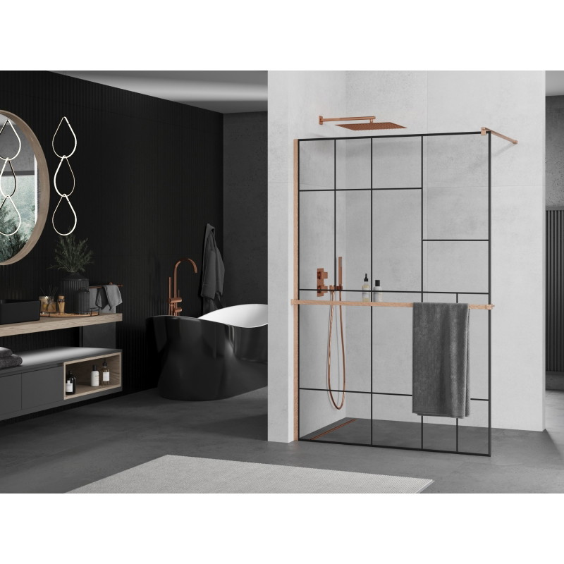 Mexen Kioto+ dušisein riiuliga Walk-in 70 x 200 cm, must muster, harjatud vask - 800-070-121-65-78