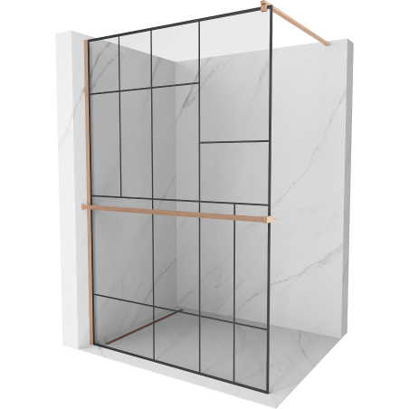 Mexen Kioto+ shower wall with shelf Walk-in 70 x 200 cm, black pattern, brushed copper - 800-070-121-65-78