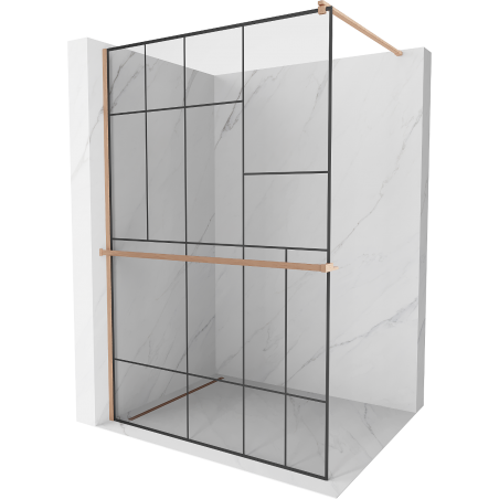 Mexen Kioto+ paroi de douche avec étagère Walk-in 90 x 200 cm, motif noir, cuivre brossé - 800-090-121-65-78