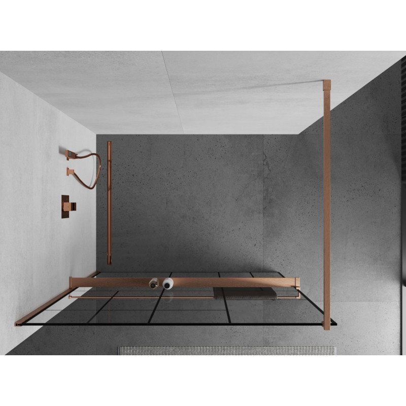 Mexen Kioto+ dušisein riiuliga Walk-in 90 x 200 cm, must muster, harjatud vask - 800-090-121-65-78