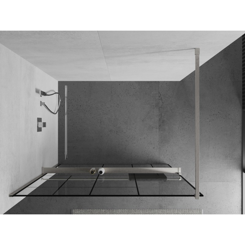 Mexen Kioto+ ścianka prysznicowa z półką Walk-in 70 x 200 cm, czarny wzór, nikiel szczotkowany - 800-070-121-97-78