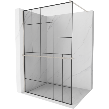 Mexen Kioto+ shower wall with Walk-in shelf 80 x 200 cm, black pattern, brushed nickel - 800-080-121-97-78