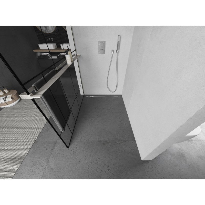 Mexen Kioto+ πρίζους ντους με ράφι Walk-in 80 x 200 cm, μαύρο μοτίβο, βουρτσισμένο