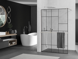 Mexen Kioto+ zidni panel za tuš s policom Walk-in 100 x 200 cm, crni uzorak, brušeni nikal - 800-100-121-97-78
