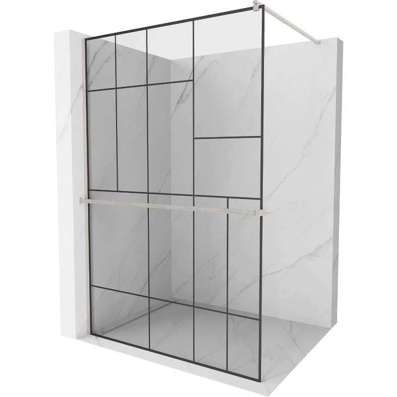 Mexen Kioto+ douchewand met plank Walk-in 120 x 200 cm, zwart patroon, geborsteld nikkel - 800-120-121-97-78