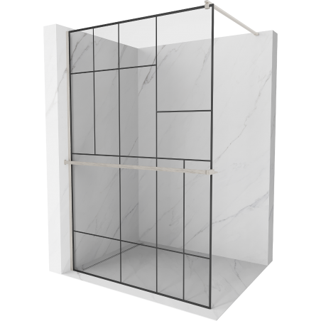 Mexen Kioto+ douchewand met plank Walk-in 120 x 200 cm, zwart patroon, geborsteld nikkel - 800-120-121-97-78