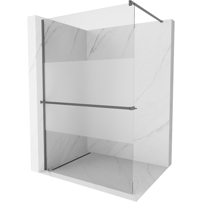 Mexen Kioto+ duschvägg med hylla Walk-in 90 x 200 cm, transparent/frostad, gun metal - 800-090-121-95-35