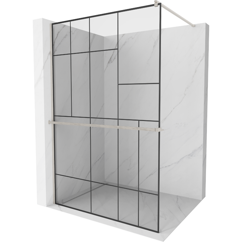 Mexen Kioto+ duschvägg med hylla Walk-in 130 x 200 cm, svart mönster, borstad nickel - 800-130-121-97-78