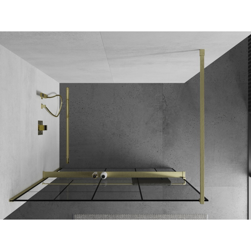 Mexen Kioto+ dušisein koos riiuliga Walk-in 80 x 200 cm, must muster, kuldne harjatud - 800-080-121-55-78