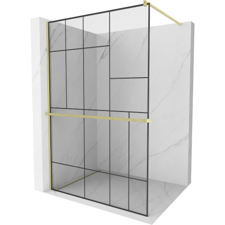 Mexen Kioto+ shower wall with shelf Walk-in 110 x 200 cm, black pattern, brushed gold - 800-110-121-55-78