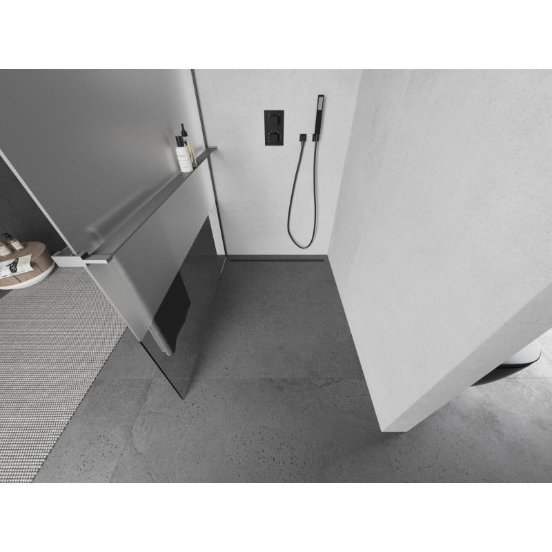 Mexen Kioto+ parete doccia con mensola Walk-in 140 x 200 cm, trasparente/brinato, metallo canna di fucile - 800-140-121-95-35