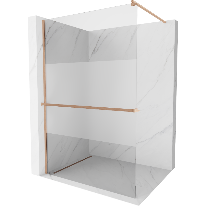 Mexen Kioto+ ścianka prysznicowa z półką Walk-in 70 x 200 cm, transparent/szron, miedź szczotkowana - 800-070-121-65-35
