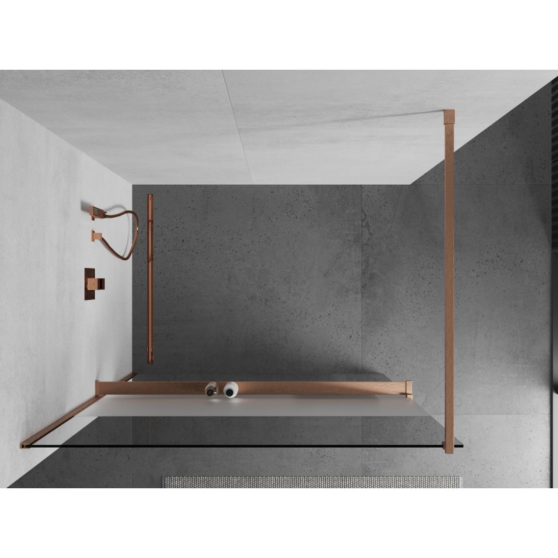 Mexen Kioto+ dušisein riiuliga Walk-in 80 x 200 cm, läbipaistev/jäine, harjatud vask - 800-080-121-65-35