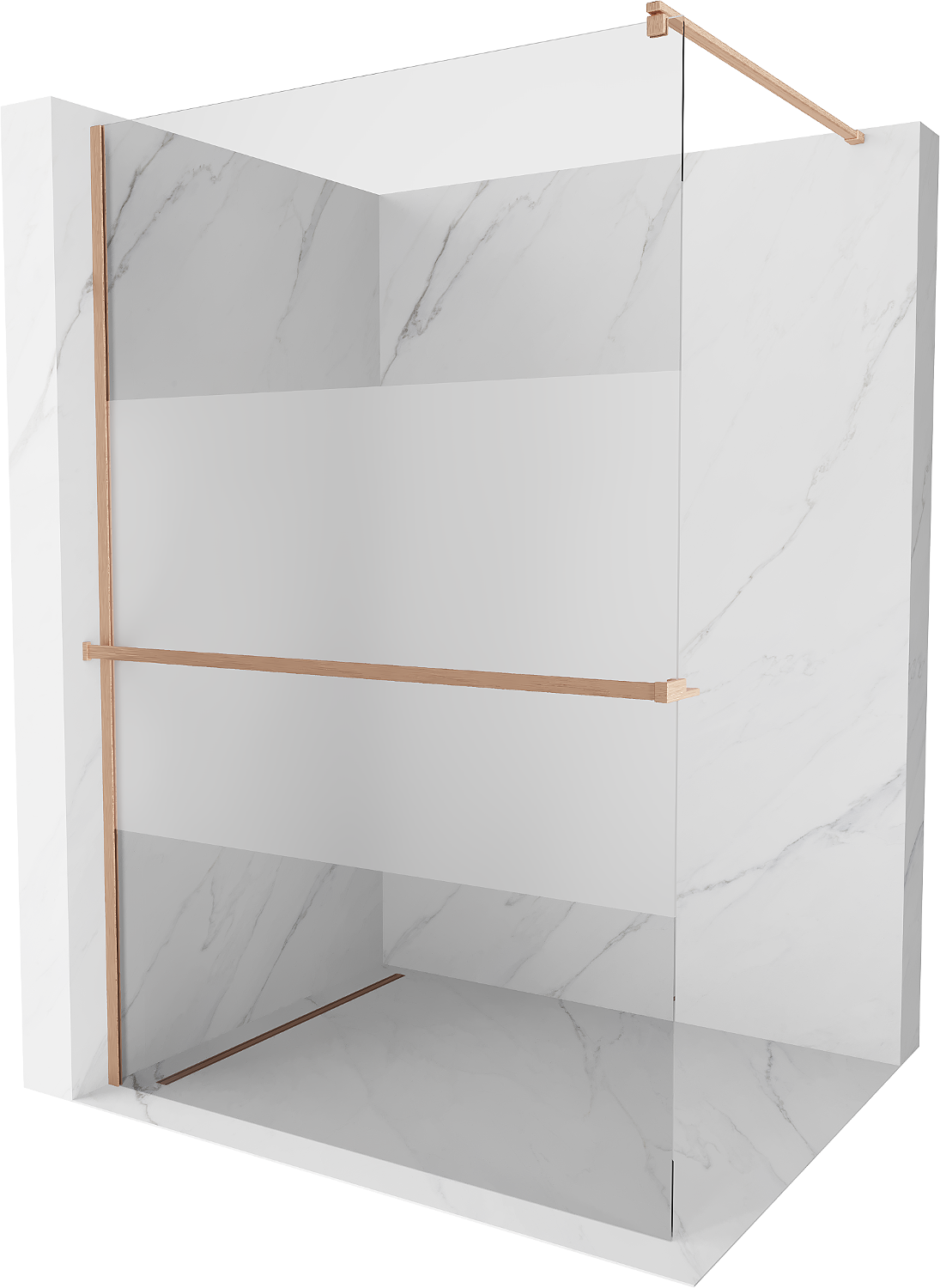 Mexen Kioto+ ścianka prysznicowa z półką Walk-in 90 x 200 cm, transparent/szron, miedź szczotkowana - 800-090-121-65-35
