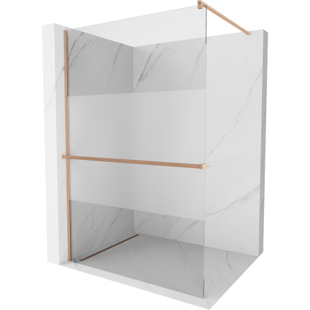 Mexen Kioto+ shower wall with Walk-in shelf 100 x 200 cm, transparent/frosted, brushed copper - 800-100-121-65-35