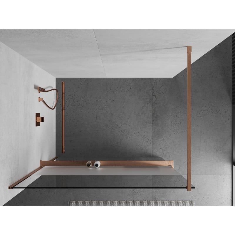 Mexen Kioto+ ścianka prysznicowa z półką Walk-in 110 x 200 cm, transparent/szron, miedź szczotkowana - 800-110-121-65-35